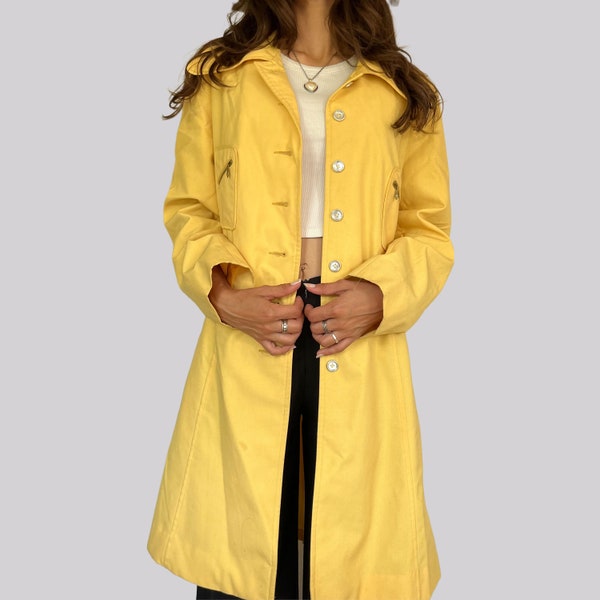 Manteau Trench Coat Vintage / Jaune / S / Mètre / Coton / Rétro / TREVIRA