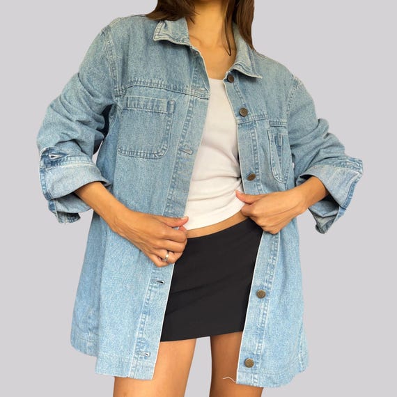 Vintage 90er Jeansjacke / Helles Denim Blau / Baumwolle / Größe 50 / L