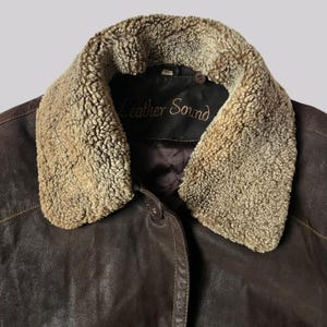 Vintage 90s leather jacket with fur collar / Brown / L / Oversized / Suede image 7