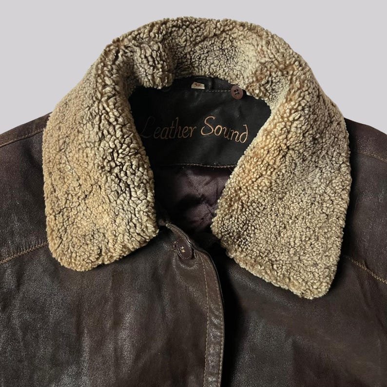 Vintage 90s leather jacket with fur collar / Brown / L / Oversized / Suede image 7