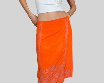Vintage Y2K Skirt Low Waist / Midi / Orange / 2000s / Meter / Fishbone / Airy