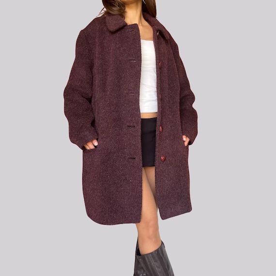 Vintage Coat Wool / XL / Burgundy / L / XL / Warm Wool Coat - Etsy