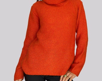 Pull tricoté vintage à col roulé / orange / taille 38 / mètre / Betty Barclay / pull col roulé / tricot / pull
