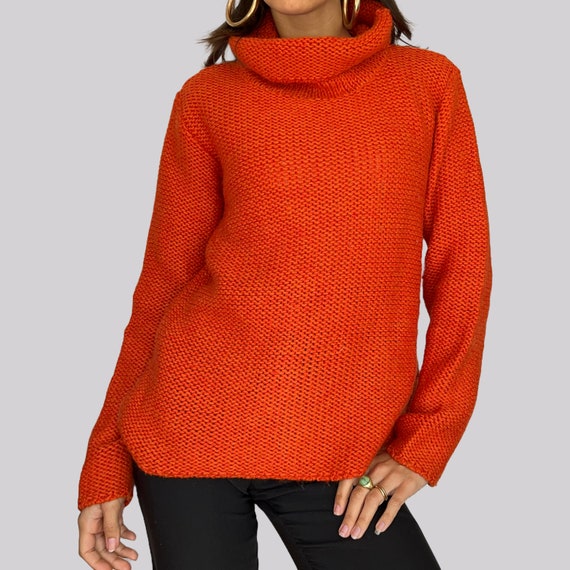 Vintage knitted sweater with turtleneck / orange … - image 1