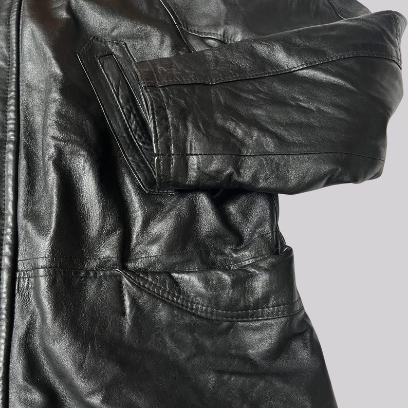 Vintage 80s/90s leather jacket / Black / XL / Genuine leather / Smooth leather jacket image 9