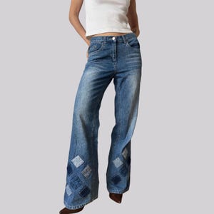Vintage Y2K Flare Jeans / XS / Größe 34 / Baumwolle / Denim Blau / 2000er / Patchwork