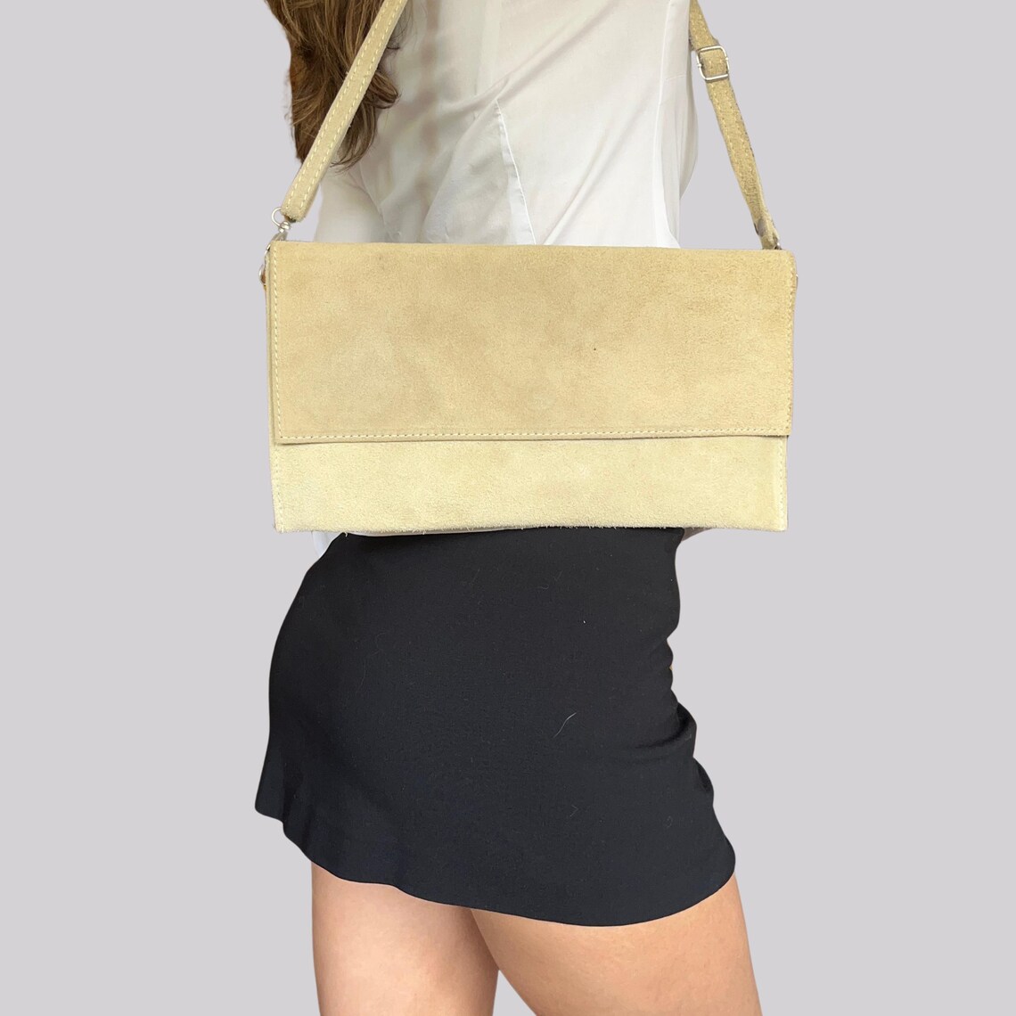 Vintage Handtasche Wildleder / Y2K / Beige / Echtleder / Made in Italy / Minimalistisch, foto 3 di 5
