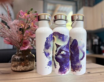 Drinking bottle Cat 750 ml Personalizable I Thermo bottle I Bamboo