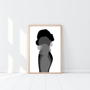 Digital Download Art Print, Silhouette Print Wall Art, Minimalist Art Print, Black & White, Abstract Wall Art