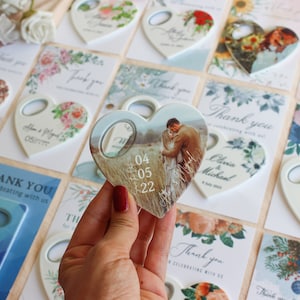 Custom photo magnet bottle opener, wedding gift for guests, unique keepsake