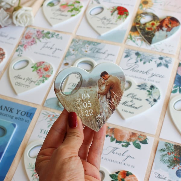 Personalisierter Foto Magnet Flaschenöffner, Hochzeitsgeschenk für Gäste, einzigartiges Andenken