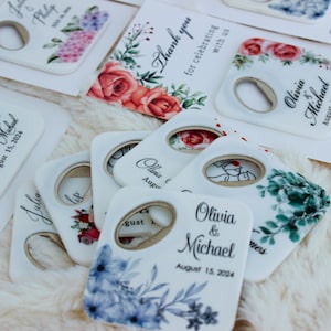 Bottle opener wedding favors for guests in bulk, personalized wedding magnet, thank you gift