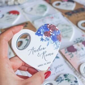 Blue Floral Wedding Favor: Personalized Bottle Opener