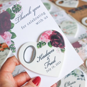 Floral Wedding Favor Bottle Opener - Pink and Burgundy Design