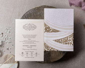 Laser Cut Wedding Invitation with Gold Details