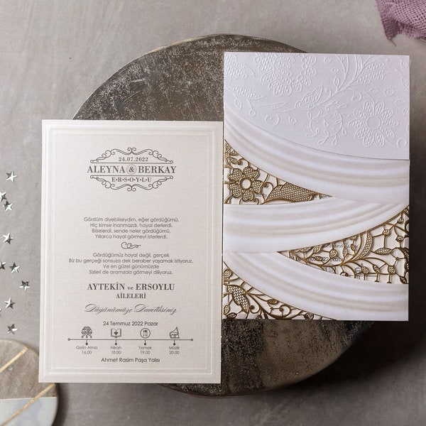 Laser Cut Wedding Invitation with Gold Details