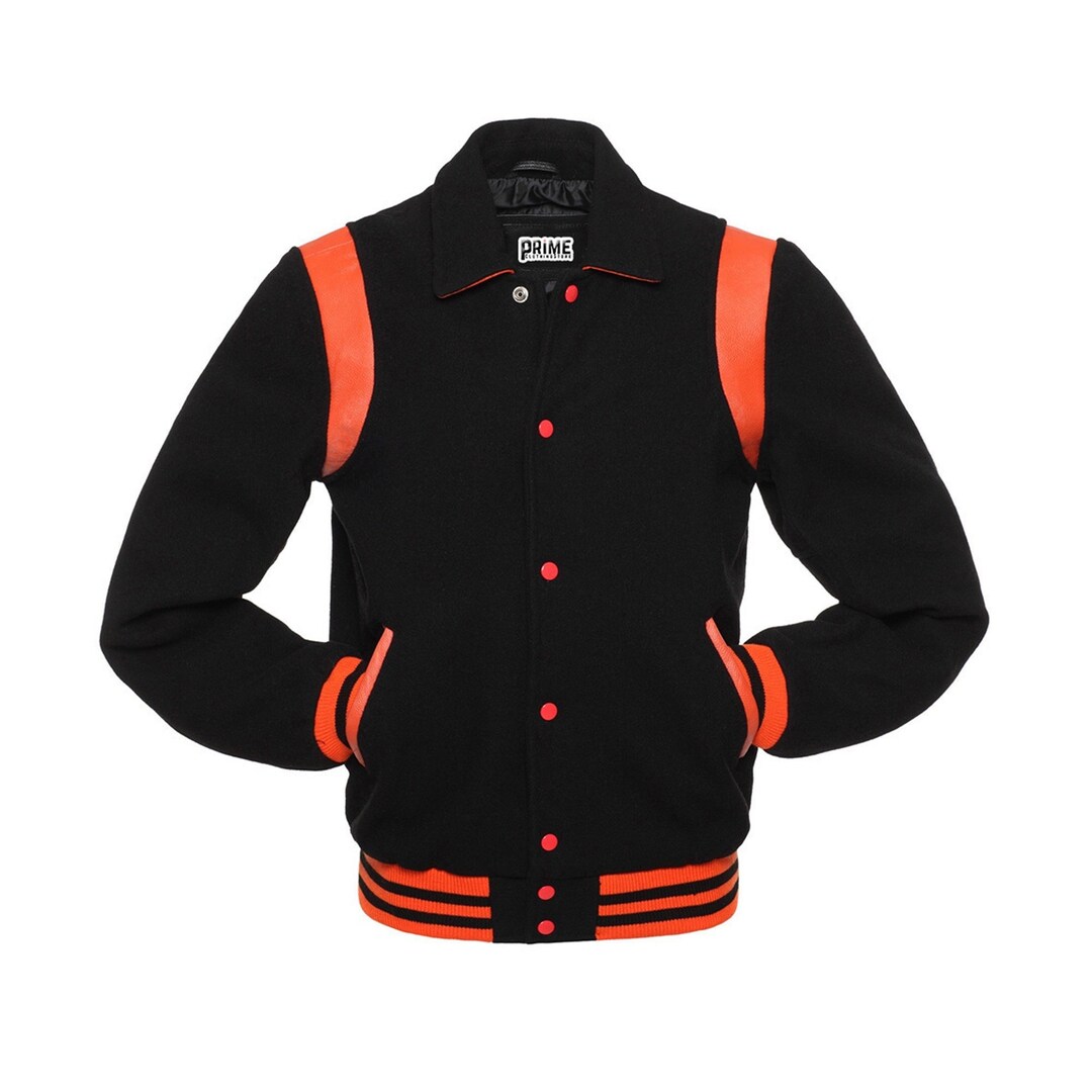 Collar Varsity Jacket Letterman Baseball Jacket With Leather Etsy