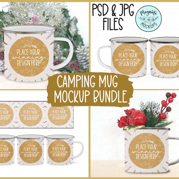 camping mug bundle mockup 12oz Printify camper mug mockups enamel coffee cup mock ups blank camp mug mock up smart object PSD JPG Download