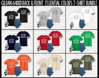Gildan 64000 T-Shirt Mockup Bundle: Front & Back, Flat Lay (Digital Download)