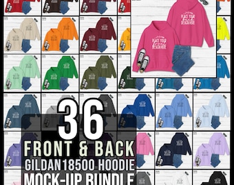 Gildan 18500 Hoodie Mockup Bundle: Fram- och bakvyer (JPG-nedladdning)