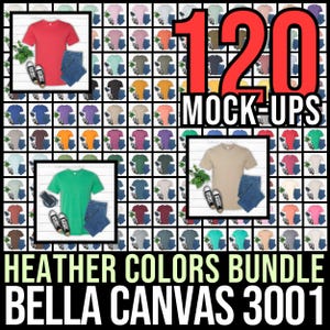 heather bella canvas 3001 mockup bundle 3001 CVC heathers 60 colors 120 mockups flat lay mock up bundles blank shirt mock up jpg AI download