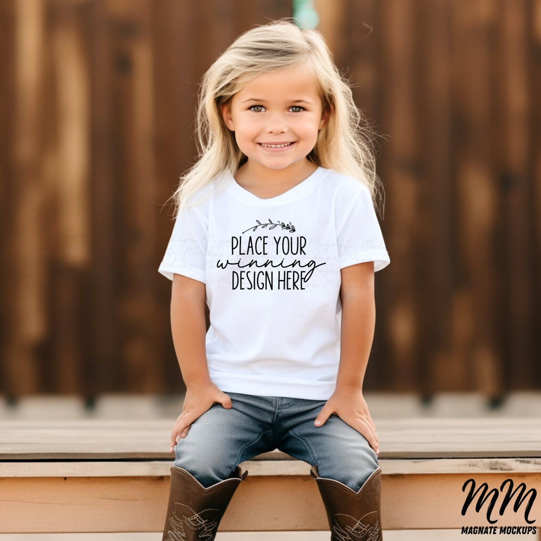 Gildan 5000b Cowgirl White Shirt Mockup Flat Lay Gildan Kids Tshirt