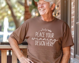 Espresso Comfort Colors 1717 Mockup: Senior Man T-Shirt (AI Digital Download)