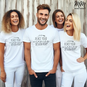 友人グループのモックアップ、若者、ベラキャンバス3001、2人のTシャツ、成長した兄弟姉妹のモデルモックアップ、Tシャツのモックアップ、友人のTシャツのモックアップ、AIのダウンロード