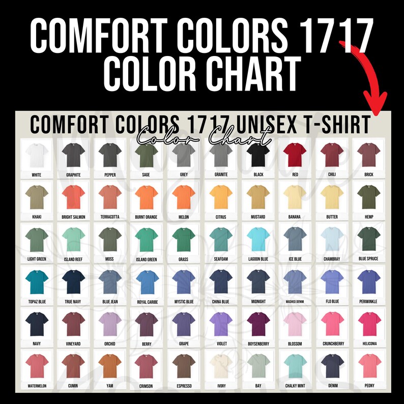 Comfort Colors 1717 Color Chart: Unisex Shirt Colors (JPEG Digital ...