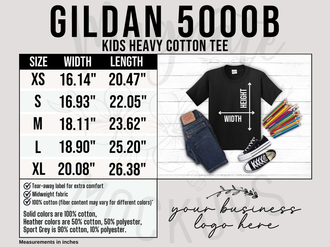 Gildan 5000b Size Chart Kids Heavy Cotton Tee Measurements 5000B Size
