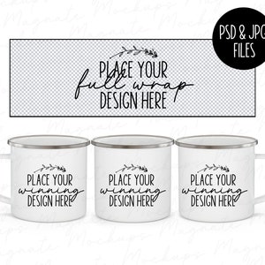 Emaille Becher Mockup: Lagerfeuer Kaffeetasse, 3-Winkel (PSD JPG Download)