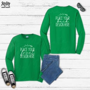 Irish Green Gildan 2400 long sleeve t-shirt mock-up front back shirt mockup unisex mockups Flat Lay irish Gildan 2400 Mock up AI download