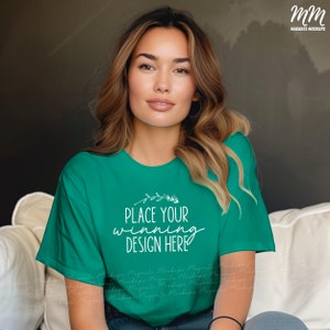 Kelly Green Bella Canvas 3001 shirt mockup female kelly 3001 Saint Patricks mockups women&#39;s christmas kelly green 3001 mock up JPG Download