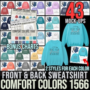 Comfort Colors 1566 Sweatshirt flat lay Mockup FRONT & BACK sweatshirt Bundle 43 images includes color + size chart Bundle AI Jpg Download