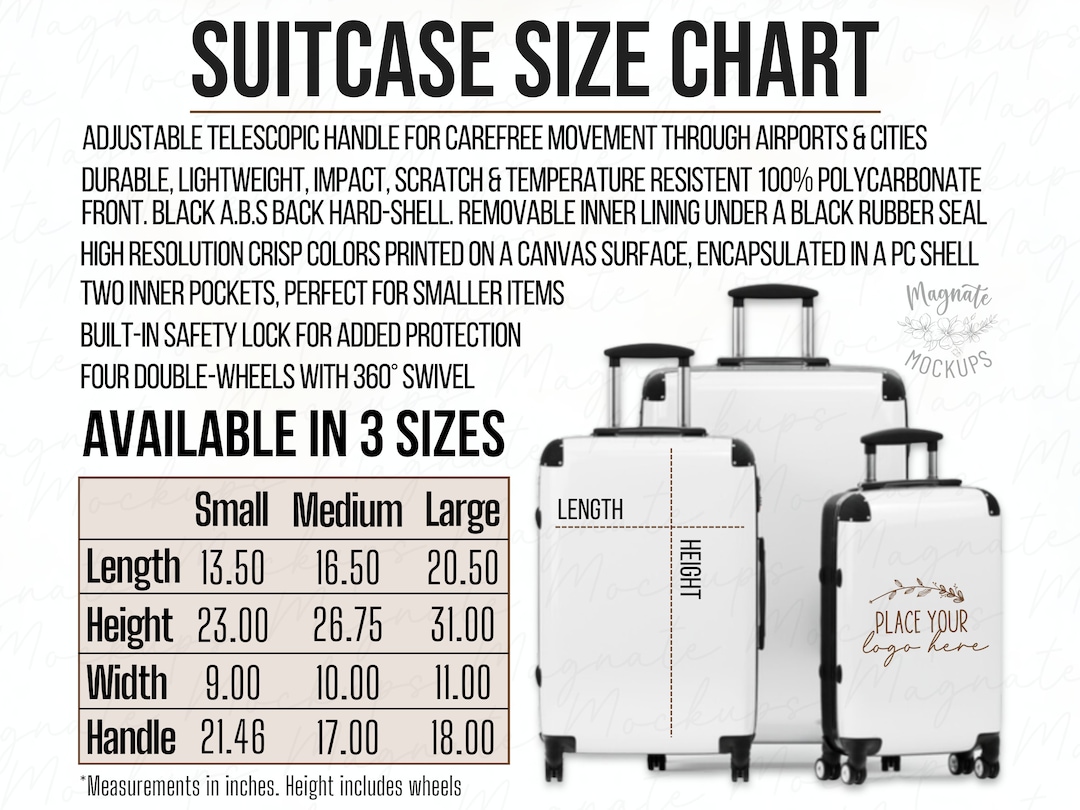 Suitcase Size Chart Mockup Printify 3 Suitcases Sizing Chart Mockups