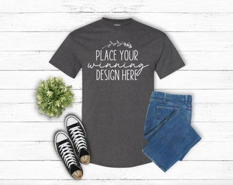 Tweed Gildan 5000 Shirt Mockup: Flat Lay (JPEG Download)