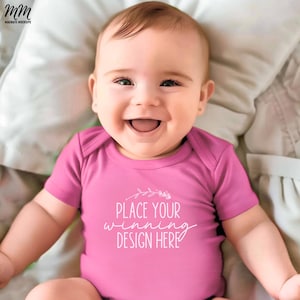 Raspberry Rabbit Skins 4400 body neonato mockup rosa acceso carino neonato 4400 bub mock up neonati pagliaccetto neonati lampone mock up AI download