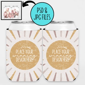 Mockup för fram- och baksida av vit burkkylare: Koppla ihop korta hållare överallt, utskriftsvänlig (PSD- och JPG-nedladdning)