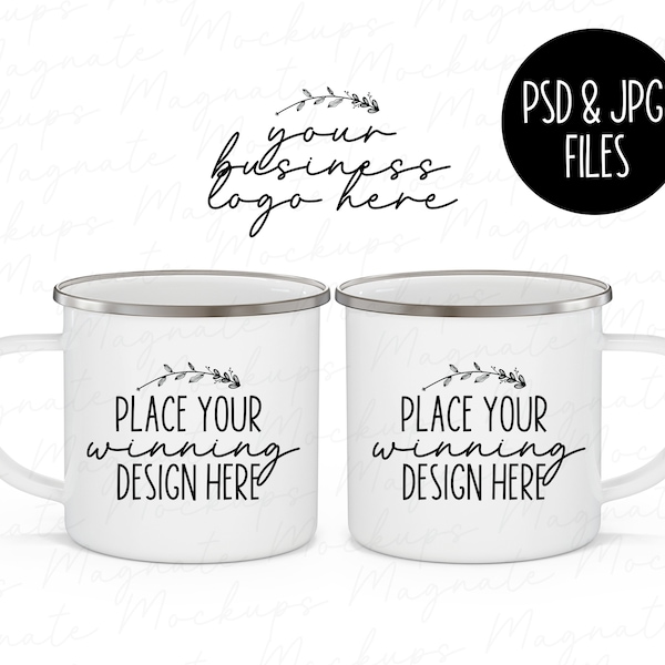 2 enamel mug mockup 12oz Printify camper mug pair mockups coffee cup mockup blank camp mug duo mock up smart object PSD JPG Digital Download