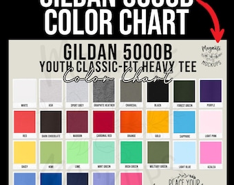 Maquette du nuancier du t-shirt Gildan 5000B pour enfants (téléchargement AI JPG)