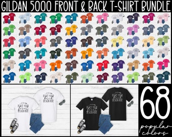 Gildan 5000 front back shirt bundle mockup 68 colors unisex tshirt bundles mock up Gildan 5000 blank flat lay mockups essential jpg download