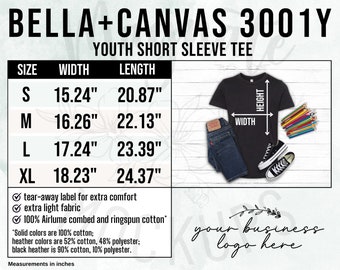 Bella Canvas 3001Y Jugend Shirt Größentabelle Mockup (jpg Download)