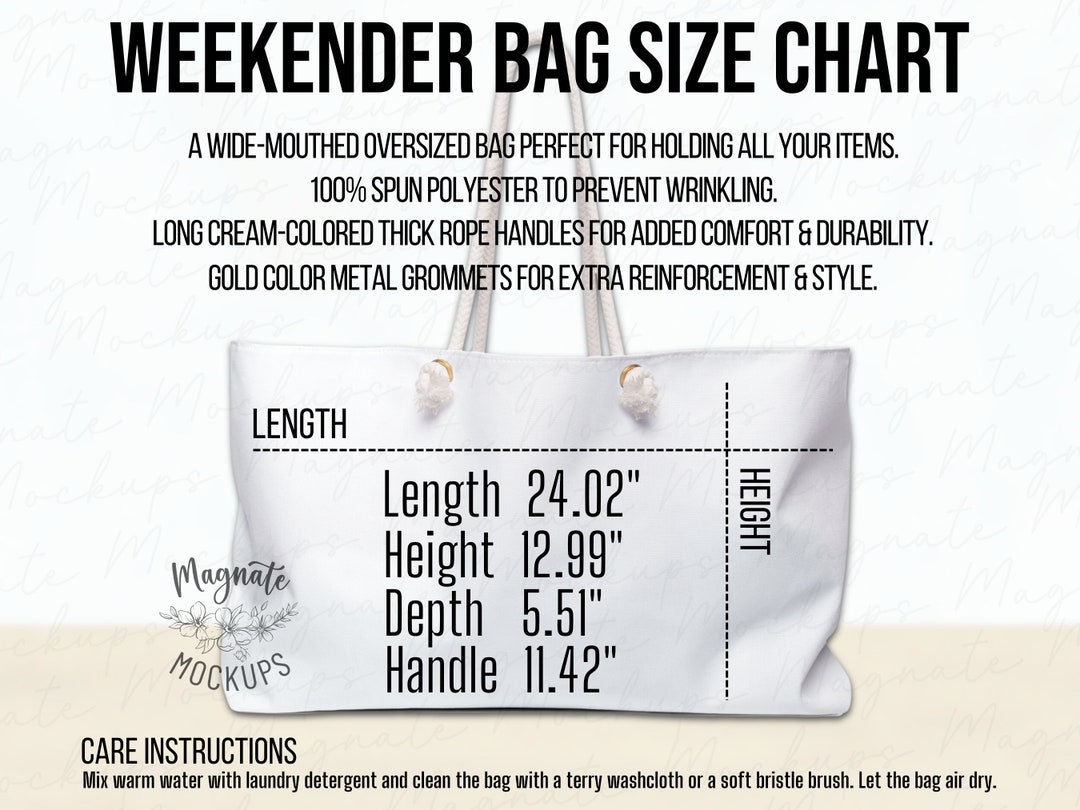 Weekender Bag Size Chart Mockup Printify Weekender Bag Mockups Cream ...