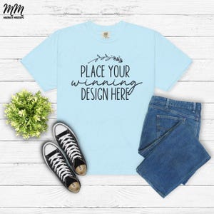 Chambray Comfort Colors 1717 shirt mockup flat lay mock up tee tshirt mockup shirt 1717 chambray flatlay 1717 unisex mock jpg AI download