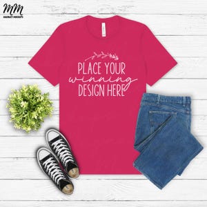Fuchsia bella canvas 3001 shirt mockup flat lay t-shirt mock up blank Fuchsia Pink bella canvas 3001 shirt unisex tshirt mock-up AI download