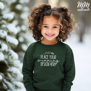 forest green Gildan 18000b sweatshirt Mock-up kids Christmas gildan girl 18000b Child Youth 18000 Xmas Sweater Kid girl Mock Up Jpg Download
