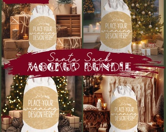 Weihnachten Nikolaus Sack Mockup Bundle PSD Geschenk Säcke Mockups leer weiß Sack Kordel Mockup PSD Smart Objekt JPG Download