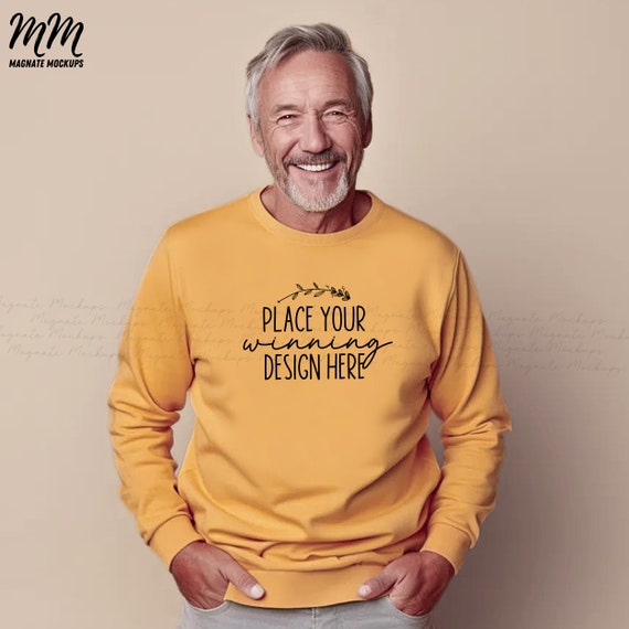 Old Gold Gildan 18000 Mockup Sweatshirt Older Male Mock up Gold Grandpa Sweater Senior Man Mock up Men s Old Gold Blank G180 AI Download Etsy