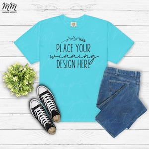 Lagoon blue Comfort Colors 1717 shirt mockup flat lay mock up tee tshirt mockup shirt 1717 lagoon blank flatlay unisex mock jpg AI download