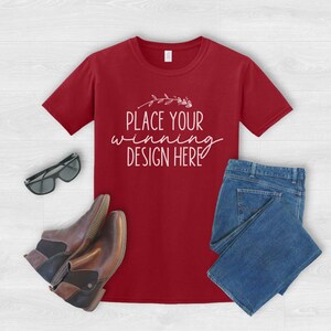 cardinal red Gildan 64000 shirt mockup mockup mens red unisex t-shirt Gildan tshirt mock up flat lay shirt gildan mockups shirt AI download